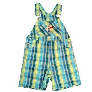 Vintage Disney Winnie the Pooh Kids 90s‎ Shortalls Plaid Overall Shorts Size 10